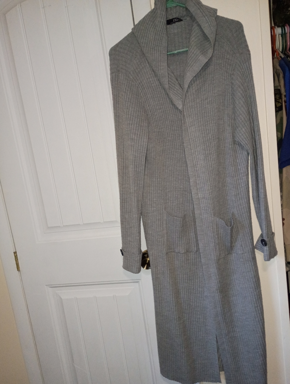 Ribbed Longline Sweater Jacket  - Gray